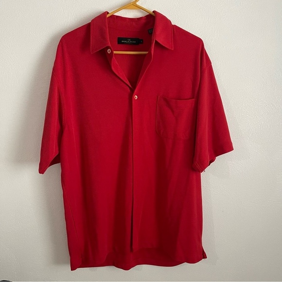 Bugatchi Uomo Mens Shirt L Button Up red  Short Sleeved EUC - Picture 1 of 7